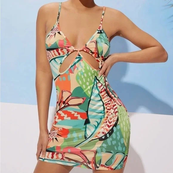Tropical Print Mini Dress - Picture 1 of 11